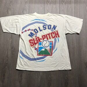 Vintage Molson Slo-Pitch Coors Light Beer Graphic T-Shirt Mens One Size White